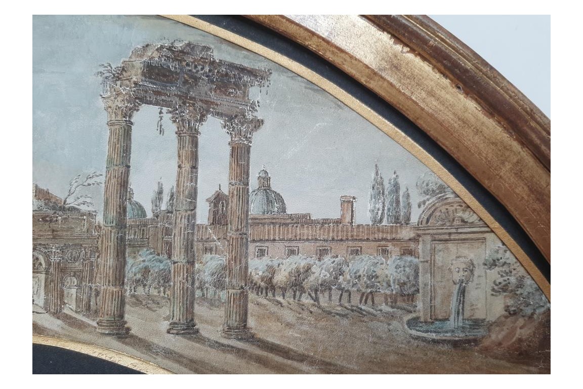 Roman Forum, Grand Tour fan leaf, late 18th century