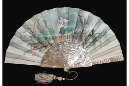 Faucon, L'amour vertueux et persévérant. Éventail de E. Prieur vers 1870-80