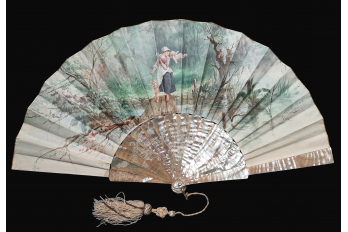 Faucon, virtuous and persevering love. Fan by E. Prieur, circa 1870–80