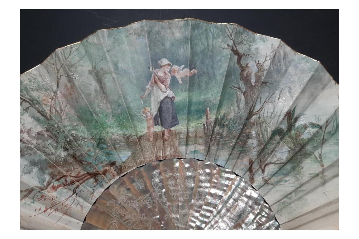 Faucon, virtuous and persevering love. Fan by E. Prieur, circa 1870–80