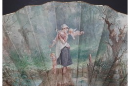 Faucon, virtuous and persevering love. Fan by E. Prieur, circa 1870–80