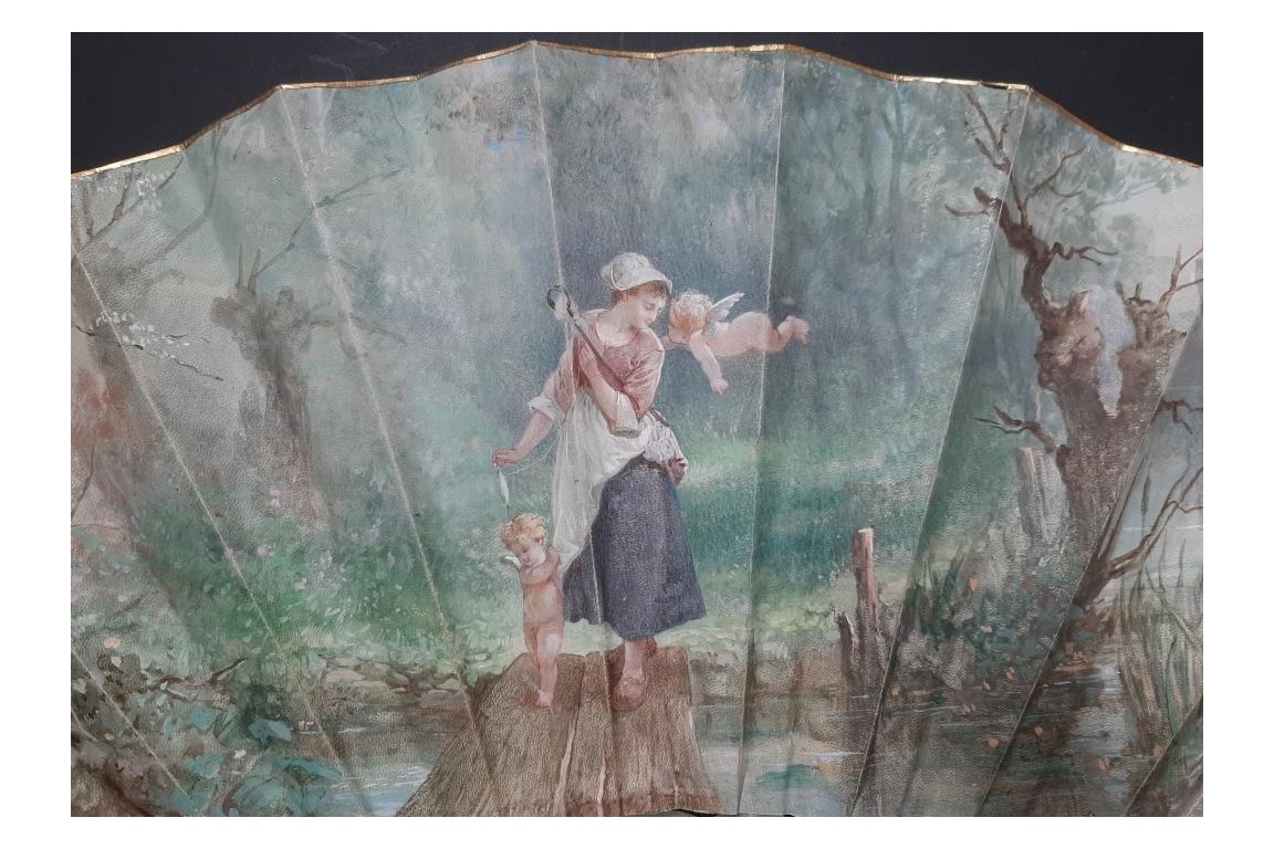 Faucon, L'amour vertueux et persévérant. Éventail de E. Prieur vers 1870-80