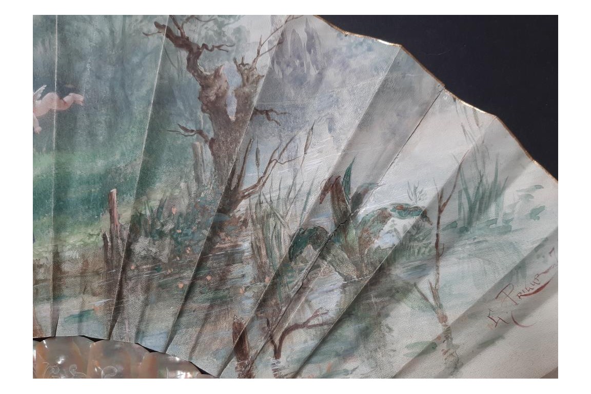 Faucon, virtuous and persevering love. Fan by E. Prieur, circa 1870–80