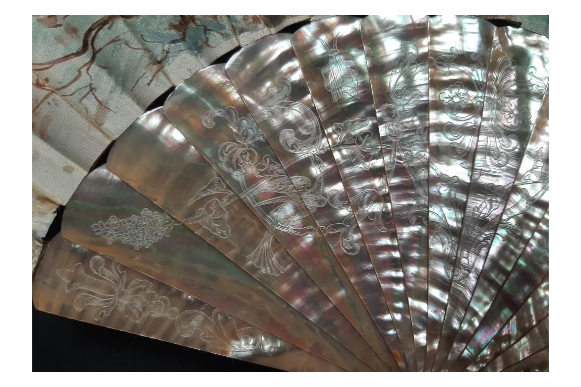 Faucon, L'amour vertueux et persévérant. Éventail de E. Prieur vers 1870-80