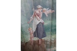 Faucon, L'amour vertueux et persévérant. Éventail de E. Prieur vers 1870-80