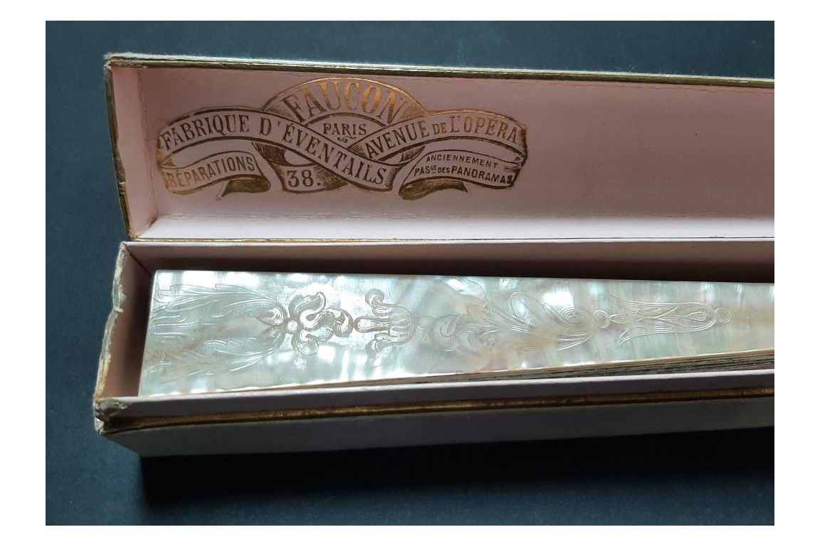 Faucon, virtuous and persevering love. Fan by E. Prieur, circa 1870–80