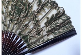 Kees, iris et pivoines. Éventail époque Art nouveau