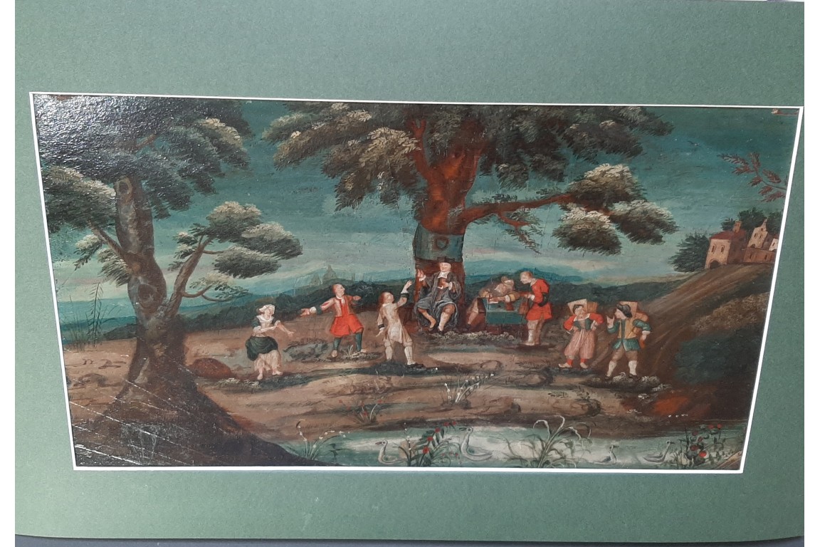 Le juge de village, feuille d'éventail vers 1700