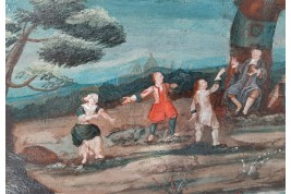 Le juge de village, feuille d'éventail vers 1700