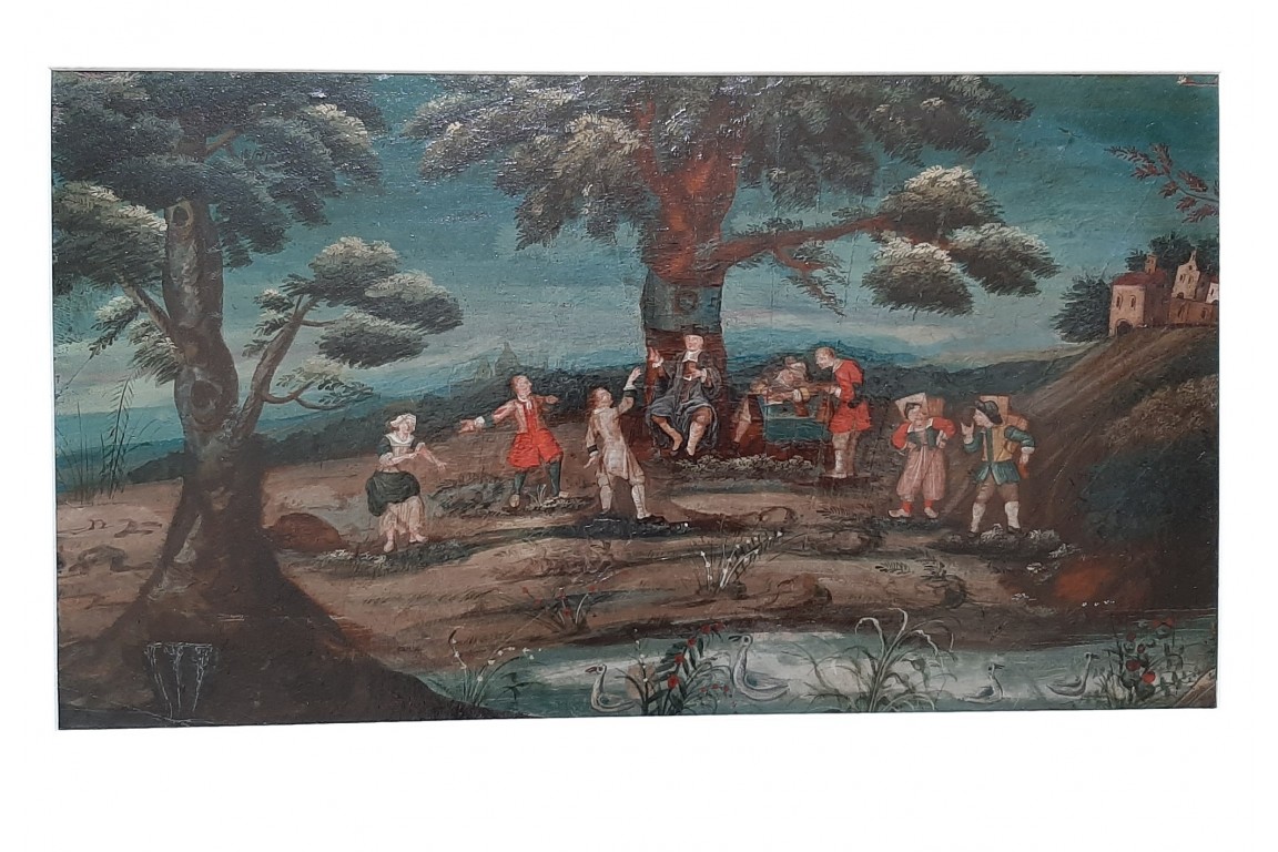 Le juge de village, feuille d'éventail vers 1700