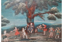Le juge de village, feuille d'éventail vers 1700