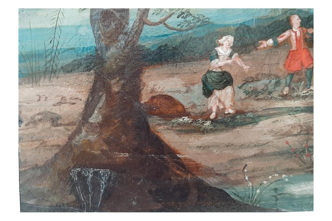 Le juge de village, feuille d'éventail vers 1700