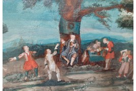 Le juge de village, feuille d'éventail vers 1700