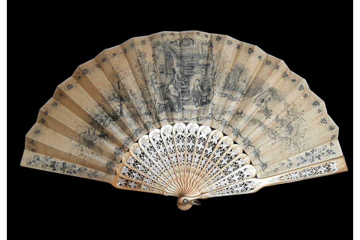 The teacher and the troublemaker, fan after Girardet circa 1860-1900