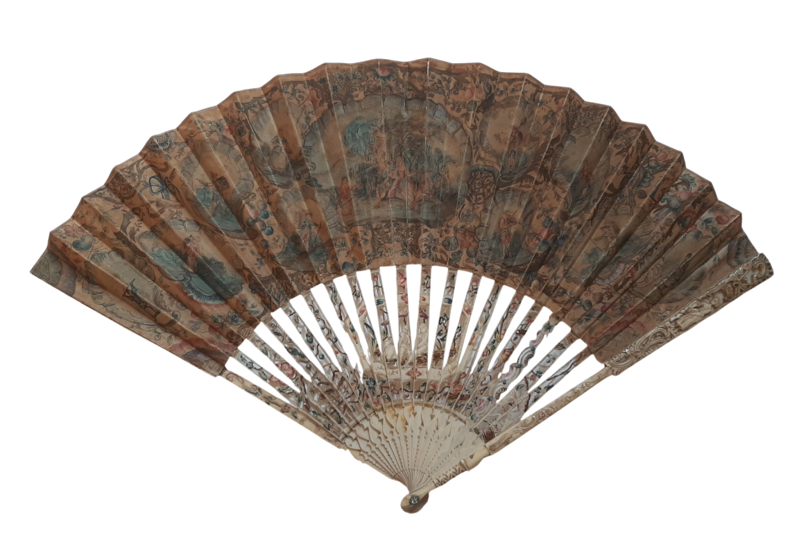 Boilermaker, fiddle, peepshowman... The street works, fan circa 1760