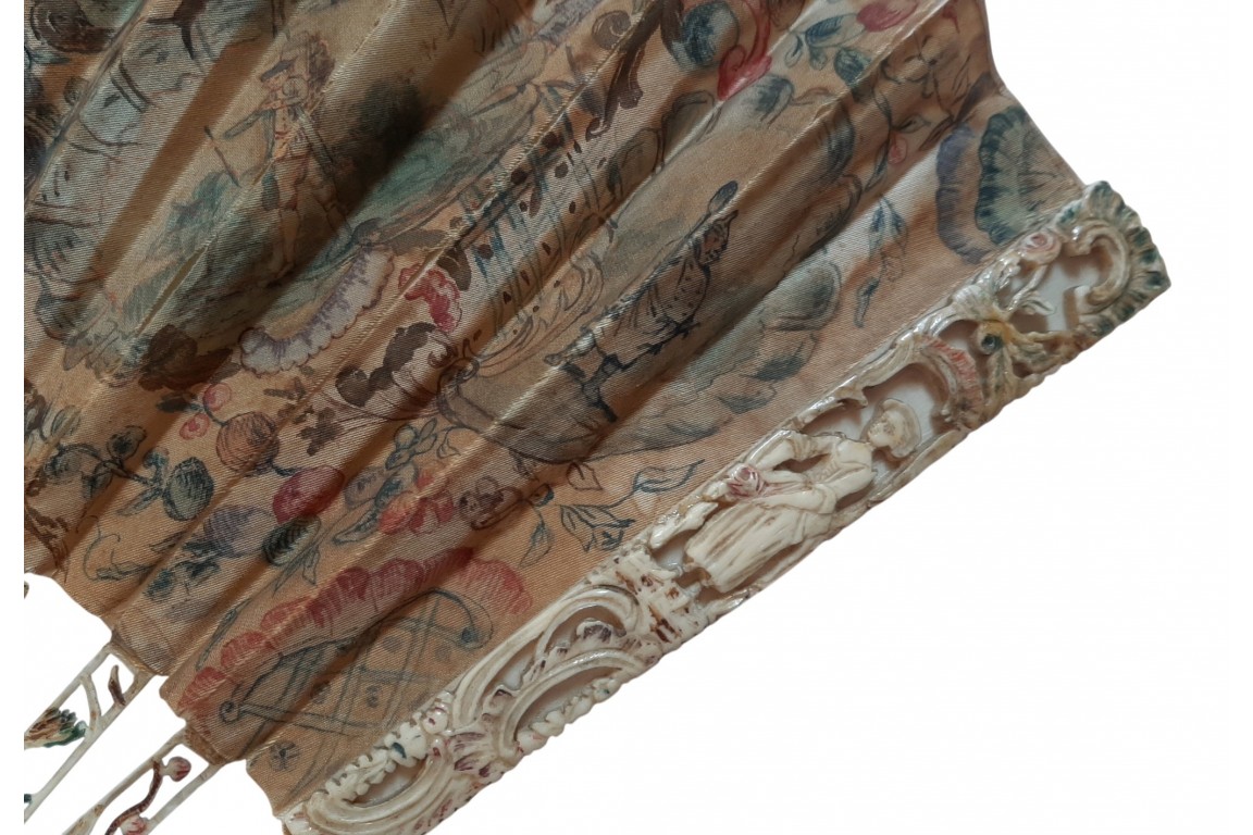 Boilermaker, fiddle, peepshowman... The street works, fan circa 1760