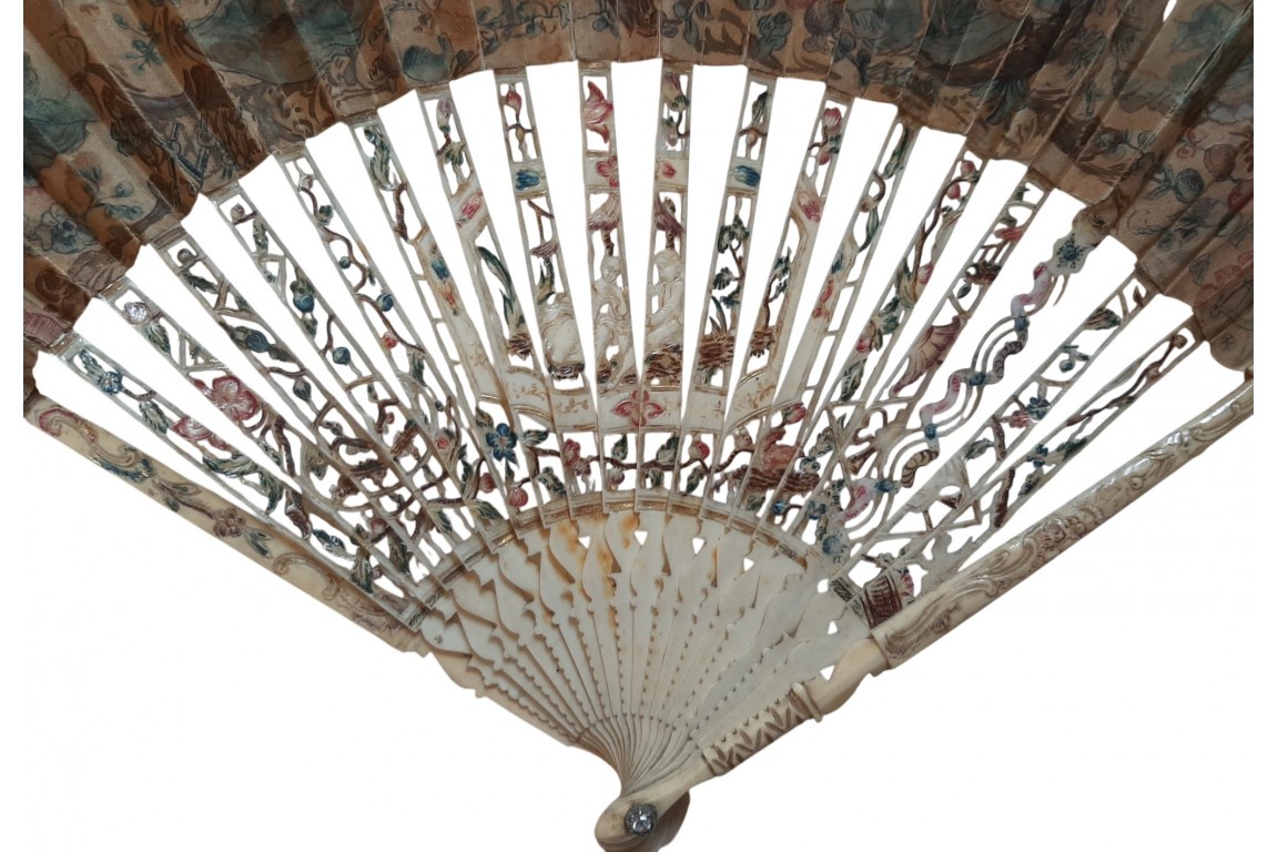 Boilermaker, fiddle, peepshowman... The street works, fan circa 1760