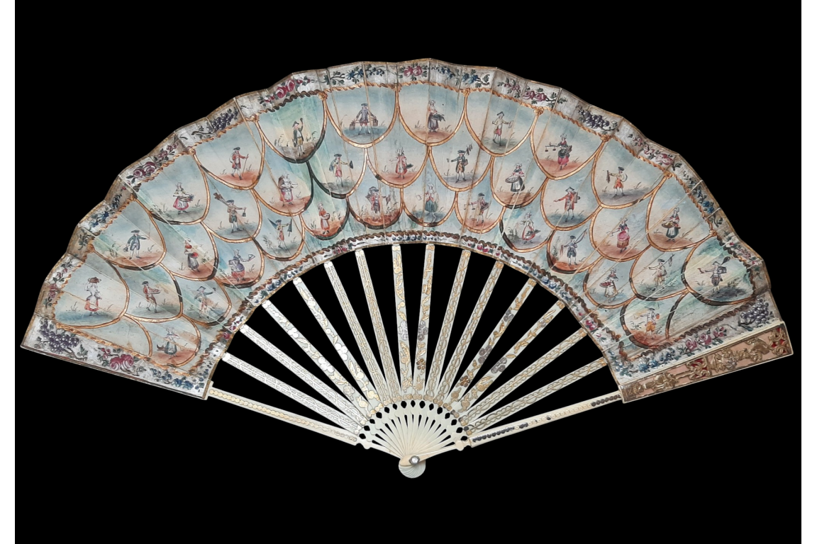 Le montreur de boite optique, la marchande d'éventails... Éventail des cris de Paris vers 1770