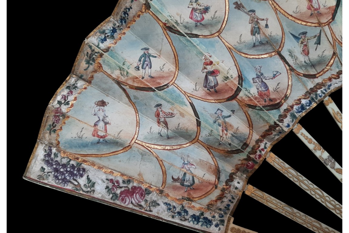 Le montreur de boite optique, la marchande d'éventails... Éventail des cris de Paris vers 1770