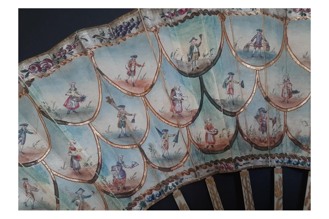 Le montreur de boite optique, la marchande d'éventails... Éventail des cris de Paris vers 1770