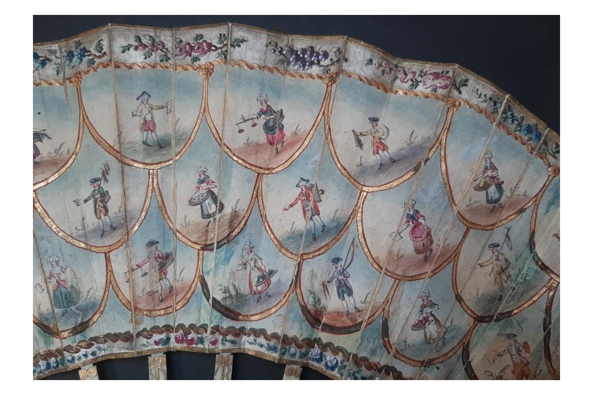 Le montreur de boite optique, la marchande d'éventails... Éventail des cris de Paris vers 1770