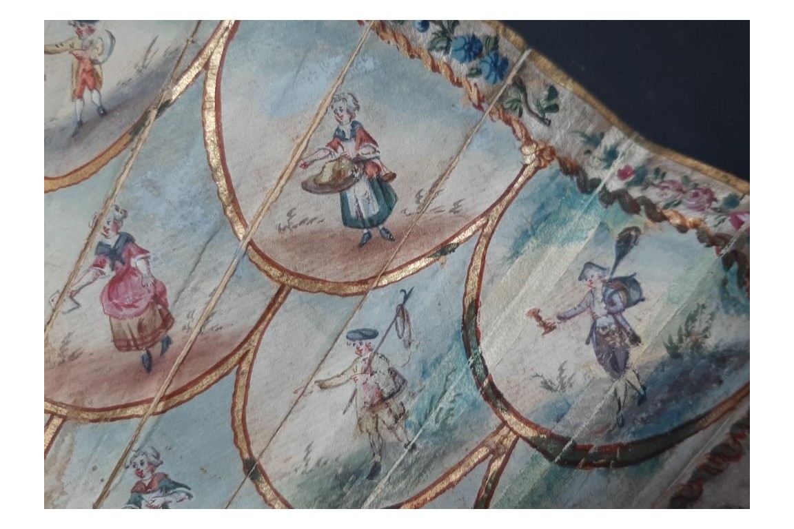 Le montreur de boite optique, la marchande d'éventails... Éventail des cris de Paris vers 1770