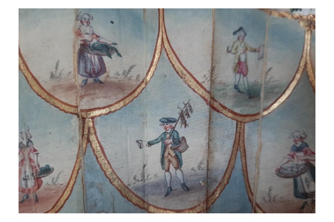 Le montreur de boite optique, la marchande d'éventails... Éventail des cris de Paris vers 1770