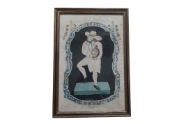 The miser, pinprick painting, folk art circa 1800