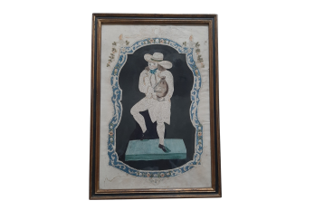 The miser, pinprick painting, folk art circa 1800