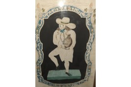 The miser, pinprick painting, folk art circa 1800