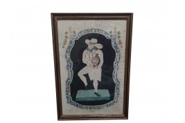 The miser, pinprick painting, folk art circa 1800