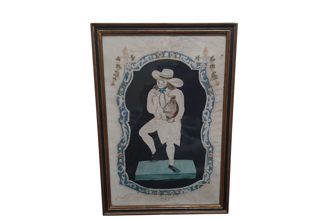 The miser, pinprick painting, folk art circa 1800