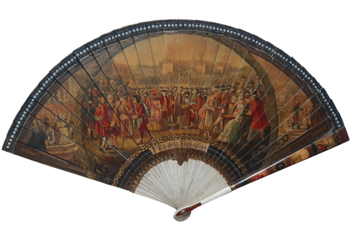The first Fete de la Federation and Declaration of the Rights of Man, a late 19th-century fan