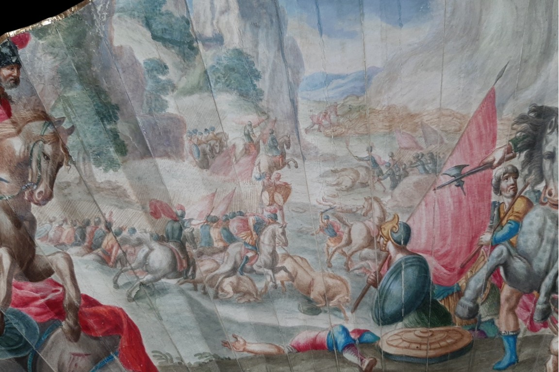 La bataille d'Arbélès, éventail vers 1700-1720