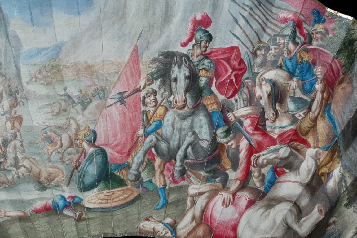 La bataille d'Arbélès, éventail vers 1700-1720
