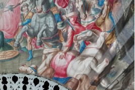 La bataille d'Arbélès, éventail vers 1700-1720