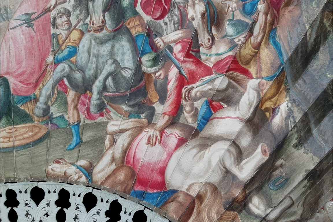 La bataille d'Arbélès, éventail vers 1700-1720