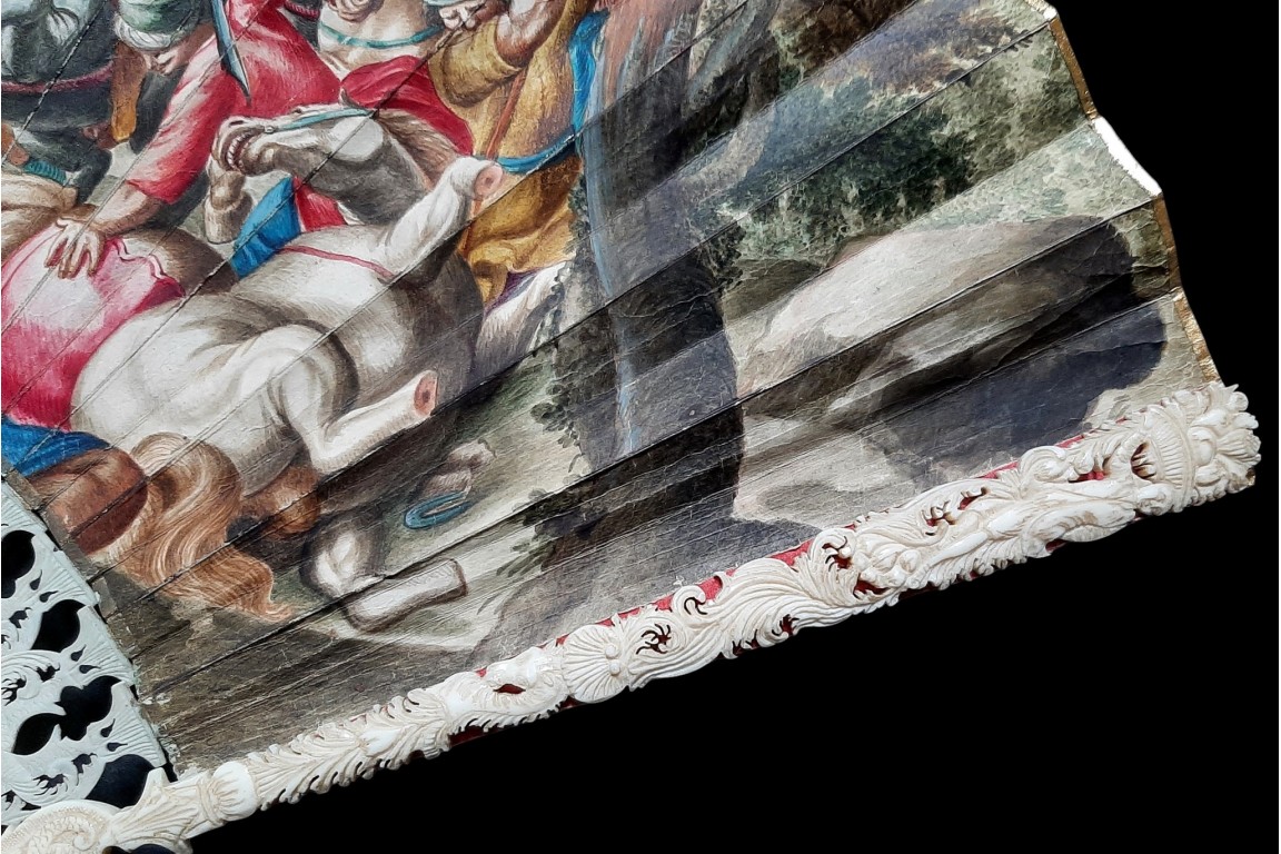 La bataille d'Arbélès, éventail vers 1700-1720