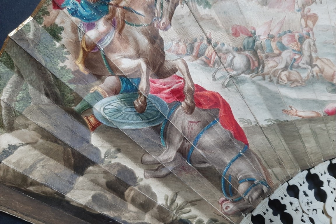 La bataille d'Arbélès, éventail vers 1700-1720