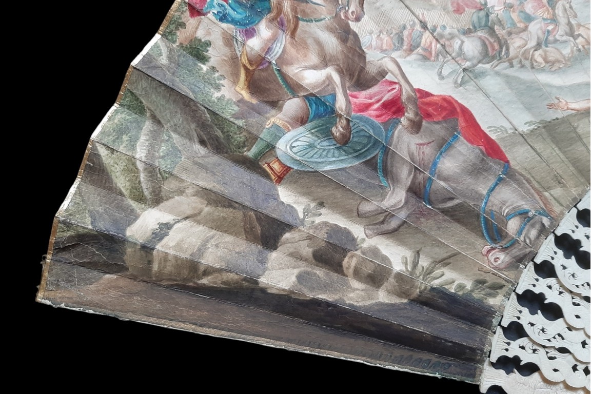 La bataille d'Arbélès, éventail vers 1700-1720