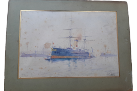 The Russian fleet in Toulon in October 1893, watercolour by Henri Rudaux