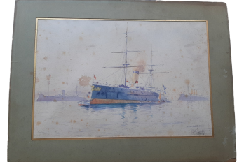 The Russian fleet in Toulon in October 1893, watercolour by Henri Rudaux