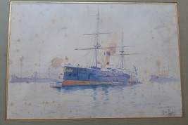 The Russian fleet in Toulon in October 1893, watercolour by Henri Rudaux