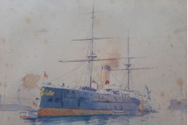The Russian fleet in Toulon in October 1893, watercolour by Henri Rudaux