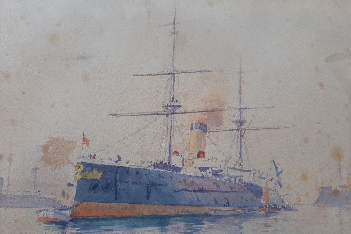 The Russian fleet in Toulon in October 1893, watercolour by Henri Rudaux
