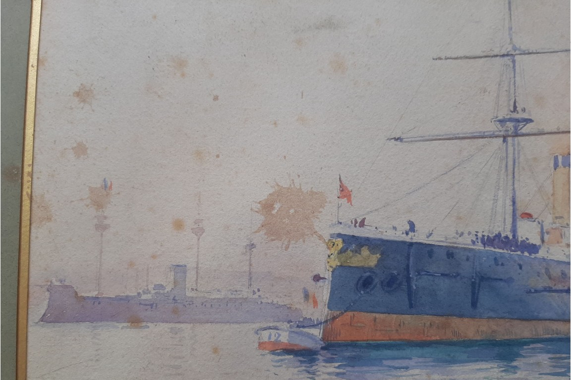 The Russian fleet in Toulon in October 1893, watercolour by Henri Rudaux
