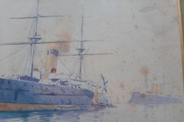 The Russian fleet in Toulon in October 1893, watercolour by Henri Rudaux
