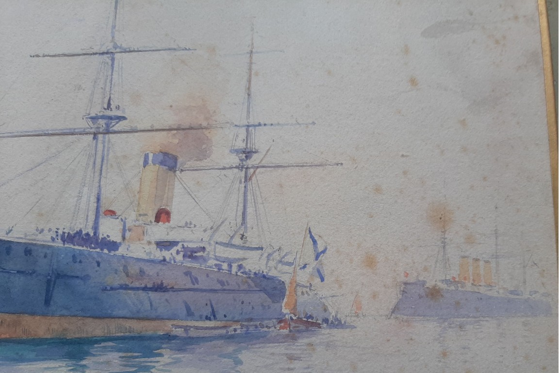 The Russian fleet in Toulon in October 1893, watercolour by Henri Rudaux