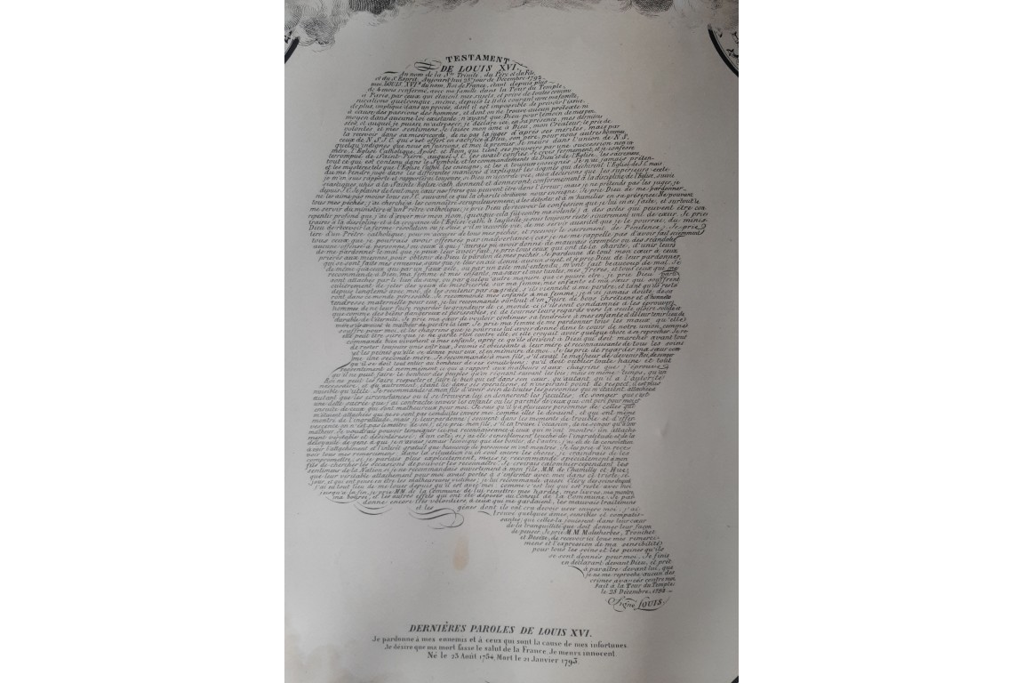 Testament et dernières paroles de Louis XVI, calligramme vers 1847-51