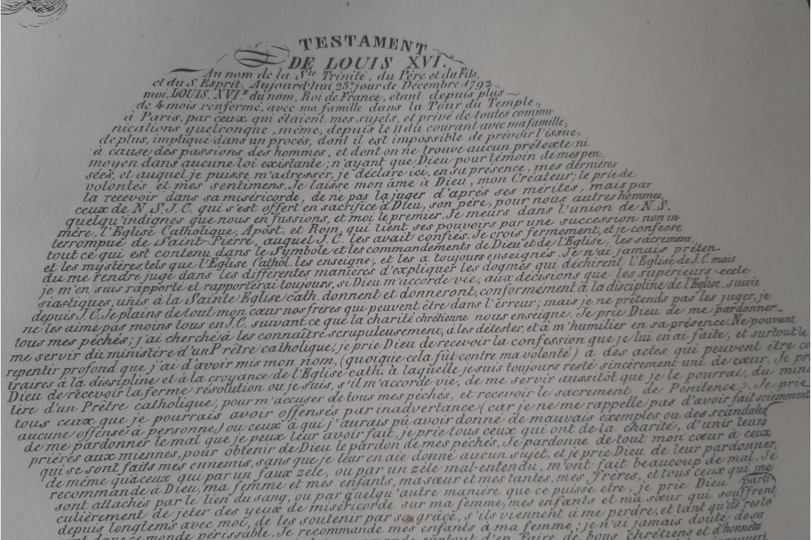 Testament et dernières paroles de Louis XVI, calligramme vers 1847-51